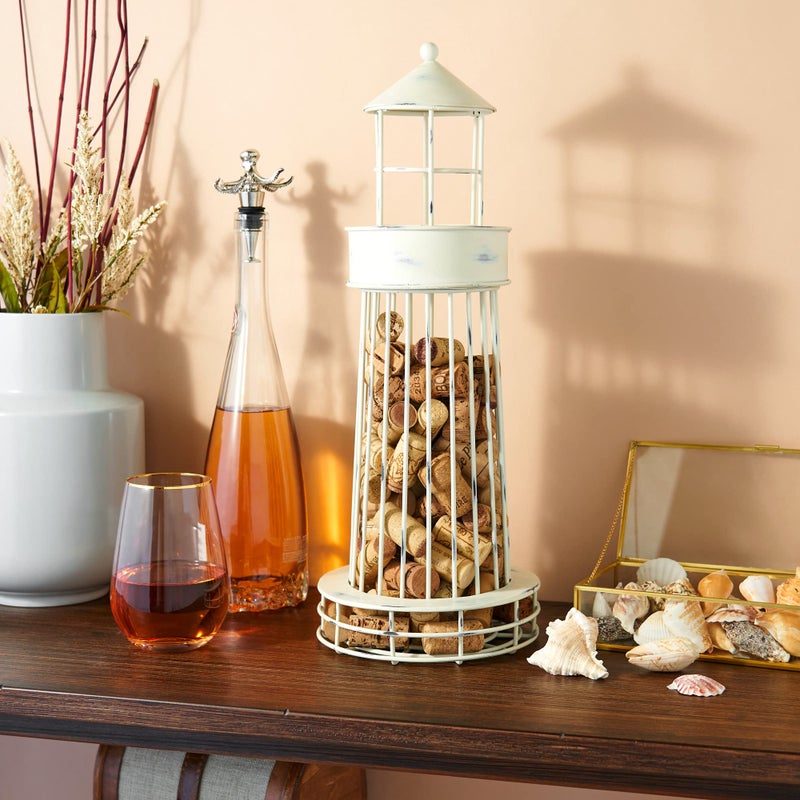 Twine Lighthouse Wine Cork Holder, Wine Corks Storage, Wine Cork Collector, Farmhouse Kitchen Decor, Wine Bar Decor, Wine Accessories, Set of 1, White - Image 4
